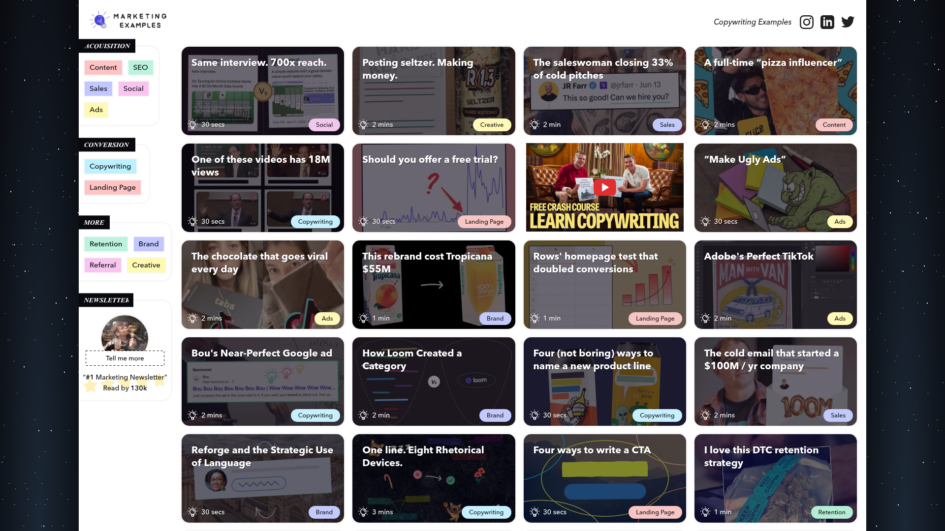 Marketing Examples screenshot