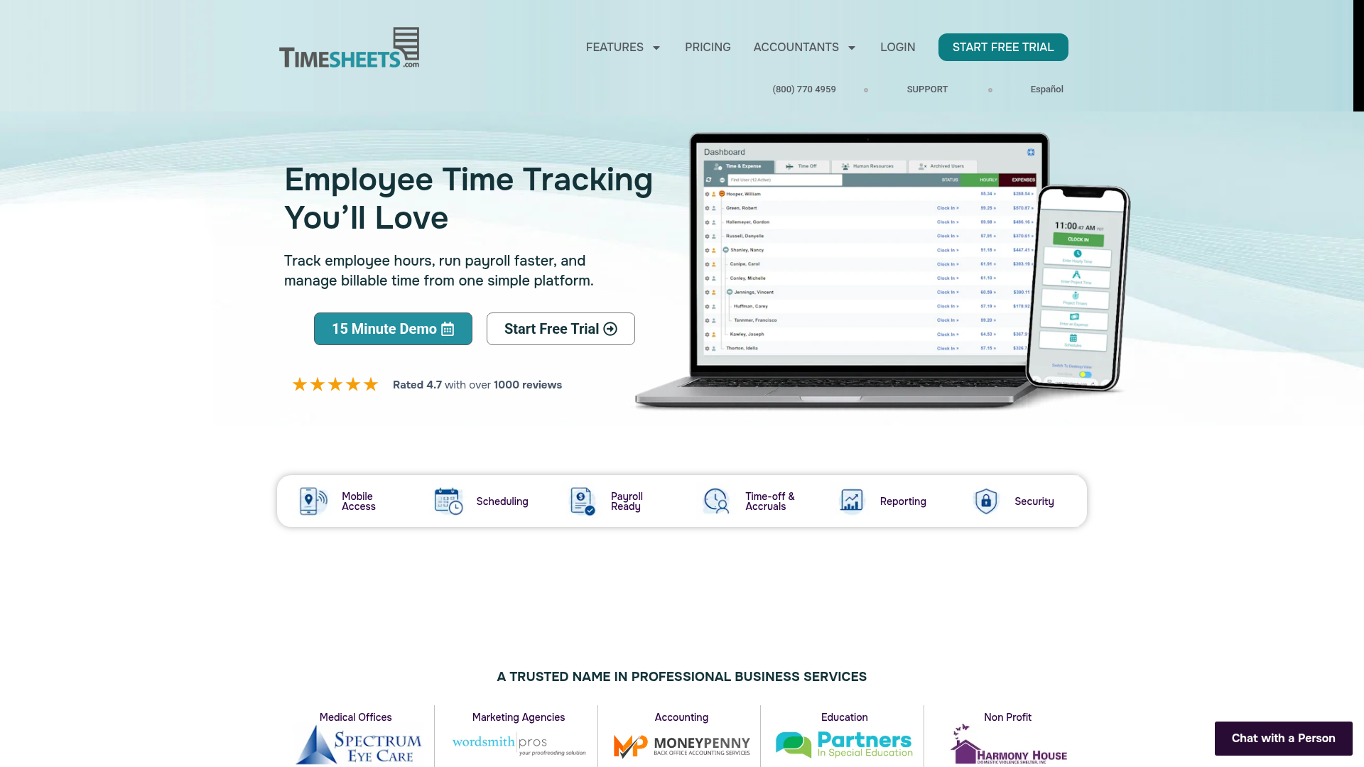 Timesheets screenshot Timesheets screenshot