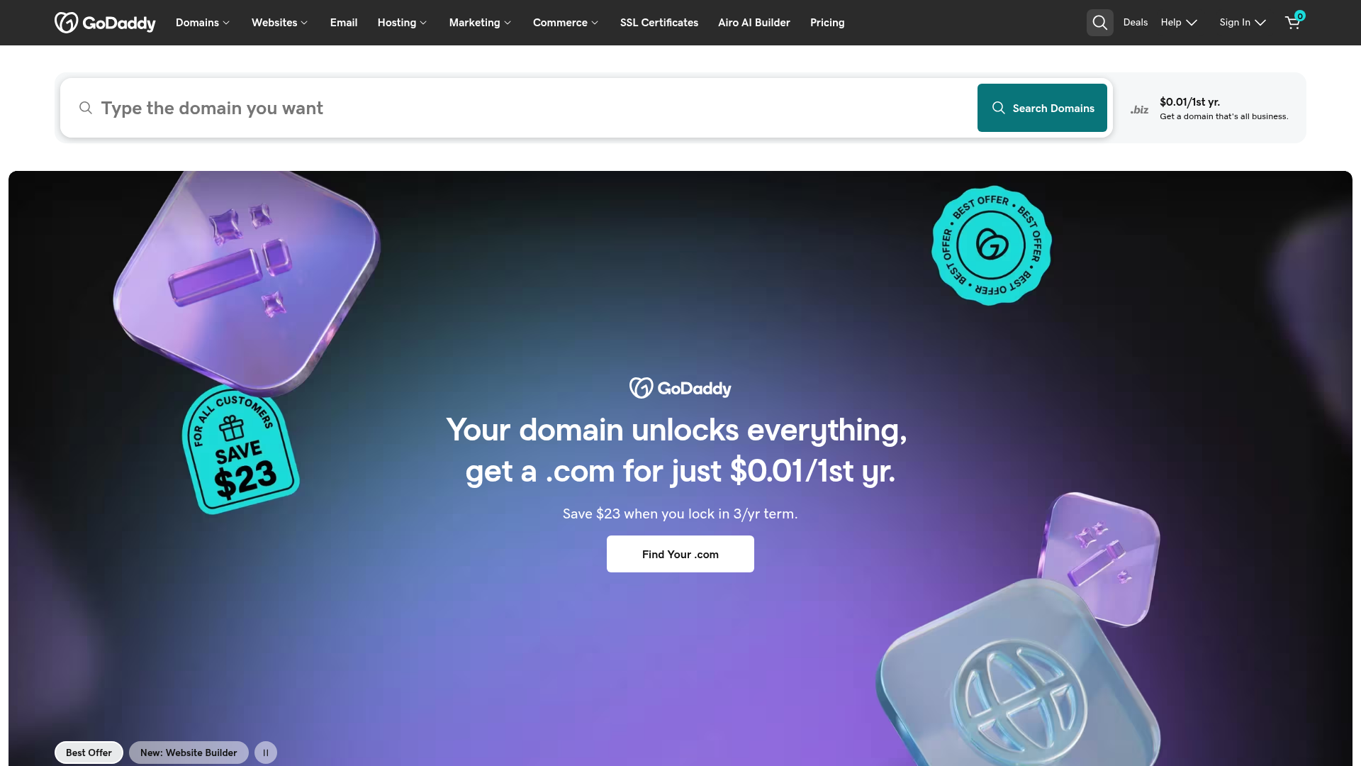 GoDaddy screenshot GoDaddy screenshot